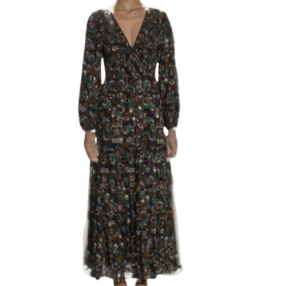 Rixo Circle Print Silk Blend Tiered Midi Dress Size Small - Picture 1 of 4